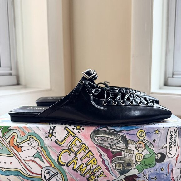 New Jeffrey Campbell Jaskier Lace-up Pointed Slip-On Ballet Flats Black 7 - Picture 5 of 16